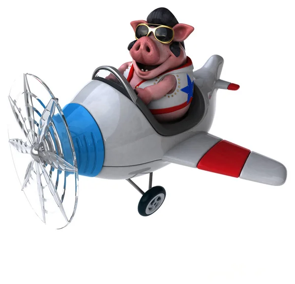 Fun Cartoon Illustration Pig Rocker Plane — ストック写真