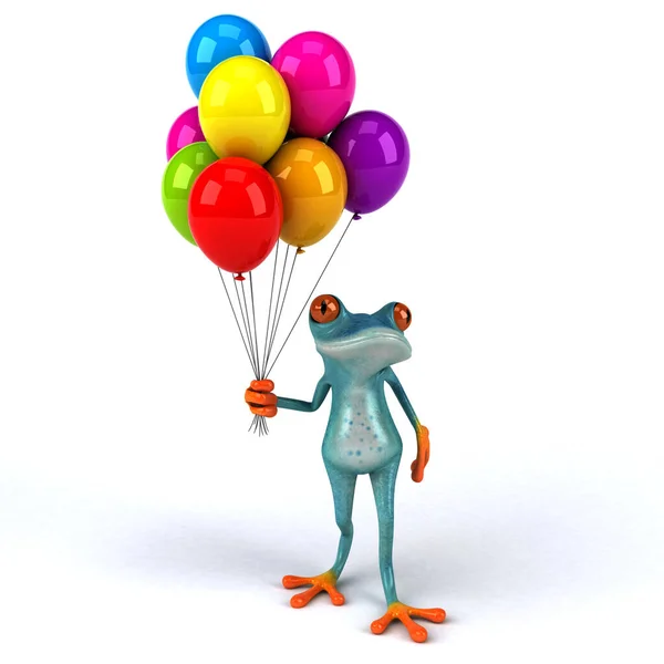 Żaba Zabawa Balonami Ilustracja — Zdjęcie stockowe