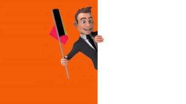 Belçika bayrağı taşıyan komik bir çizgi film karakteri işadamı. 3 boyutlu animasyon. 