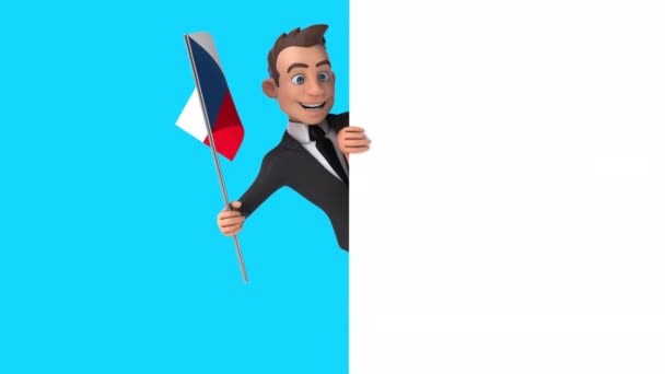 Funny Cartoon Character Businessman Flag Czech Republic Animation — Stock Video