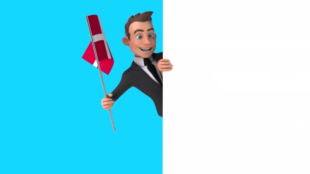 Funny Cartoon Character Businessman Flag Denmark Animation — Stock Video