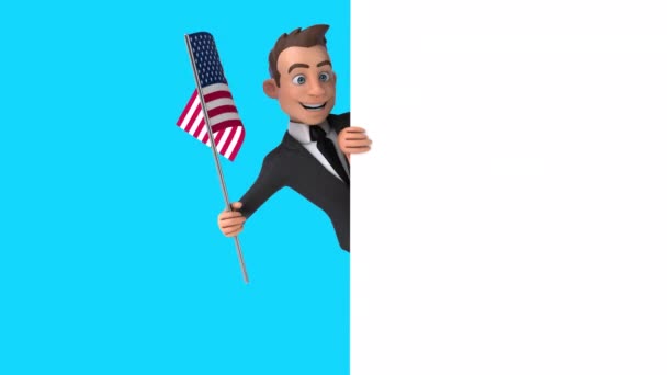 Funny Cartoon Character Businessman Flag Usa Animation — Stock Video