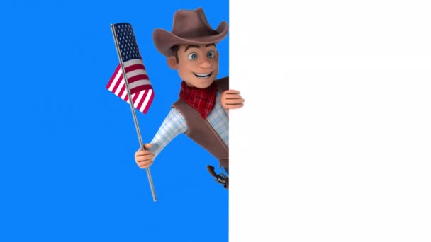 Fun Cowboy Postava Vlajkou Usa Ilustrace — Stock video