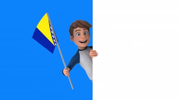 Vtipný Kreslený Postavička Chlapec Vlajkou Bosnia Animace — Stock video