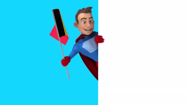 Personagem Desenho Animado Engraçado Super Herói Com Bandeira Begium Animação — Vídeo de Stock