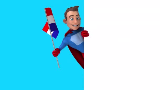 Цікавий Персонаж Мультфільму Супергерой Прапором Круатія Анімації — стокове відео
