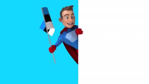 Lustige Comic Figur Superheld Mit Flagge Von Estland Animation — Stockvideo
