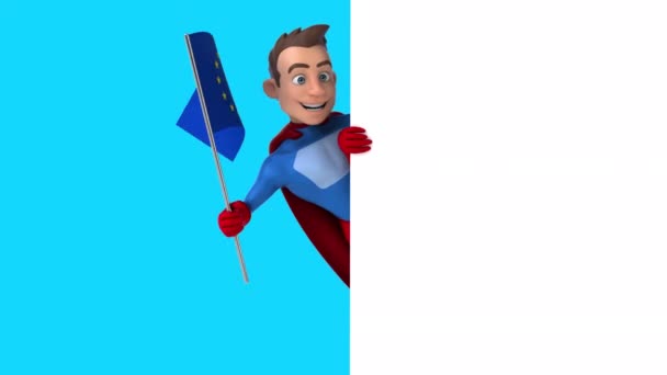 Funny Cartoon Character Superhero Flag Animation — Stock Video