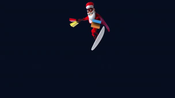 Fun Santa Claus Surfování Nákupními Taškami Animace — Stock video