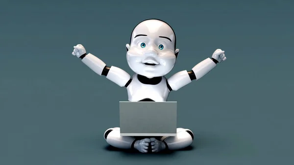 Fun Karikatura Dítě Robot Kódování — Stock fotografie