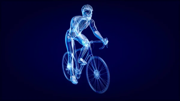 带抽象艺术的X射线骑自行车者解剖学的三维图解 — 图库照片