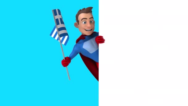 Vicces Rajzfilm Karakter Szuperhős Zászló Görögország Animáció — Stock videók