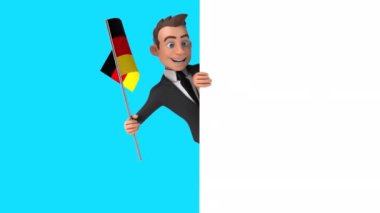 Almanya bayrağı taşıyan komik bir çizgi film karakteri işadamı - 3 boyutlu animasyon 