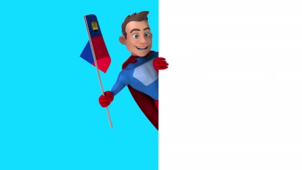 滑稽卡通人物超级英雄与地衣旗 3D动画 — 图库视频影像