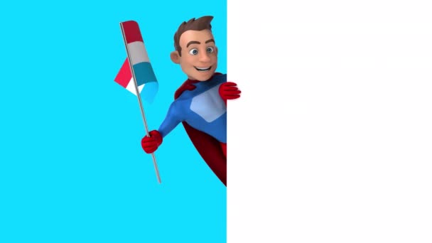 Funny Cartoon Character Superhero Flag Luxembourg Animation — Stock Video