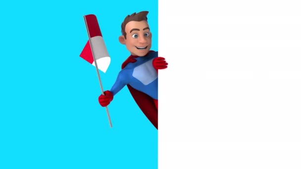 Funny Cartoon Character Superhero Flag Monaco Animation — Stock Video