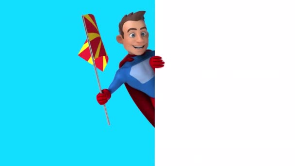 Lustige Comic Figur Superheld Mit Flagge Von Nord Mazedonien Animation — Stockvideo