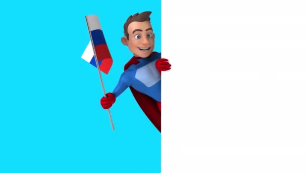 Funny Cartoon Character Superhero Flag Russia Animation — Stock Video