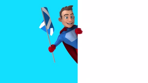 Funny Cartoon Character Superhero Flag Scotland Animation — Stock Video