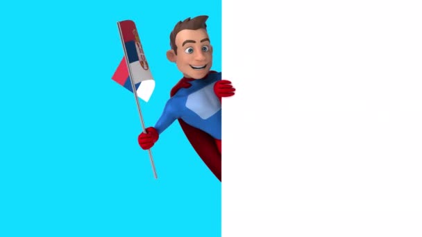 Personagem Desenho Animado Engraçado Super Herói Com Bandeira Sérvia Animação — Vídeo de Stock