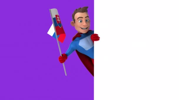Funny Cartoon Character Superhero Flag Slovakia Animation — Stock Video