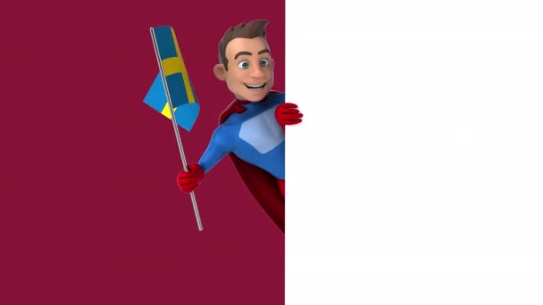 Funny Cartoon Character Superhero Flag Sweden Animation — Stock Video