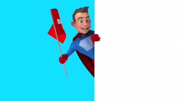 Funny Cartoon Character Superhero Flag Switzerland Animation — Stock Video