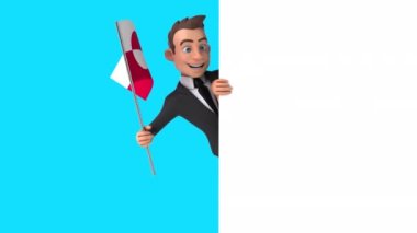 Yeşil bayrak taşıyan komik çizgi film karakteri iş adamı - 3D animasyon 