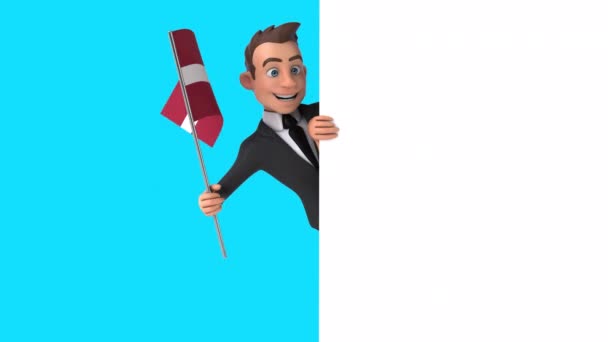 Funny Cartoon Character Businessman Flag Latvia Animation — Stock Video