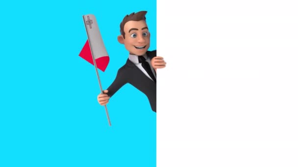 Funny Cartoon Character Businessman Flag Malta Animation — Stock Video