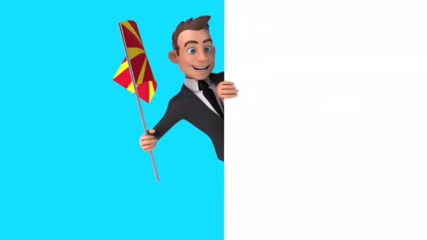 Funny Cartoon Character Businessman Flag North Macedonia Animation — Stock Video