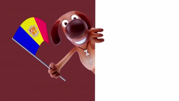 Divertente Personaggio Dei Cartoni Animati Cane Con Bandiera Andorra Animazione — Video Stock