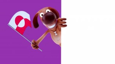 Yeşil bayrak taşıyan komik çizgi film karakteri köpeği - 3D animasyon 