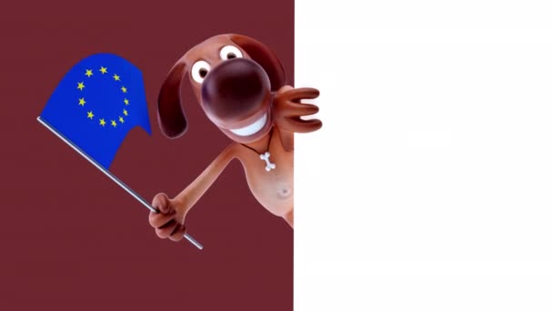 Funny Cartoon Character Dog Flag Animation — Stock Video
