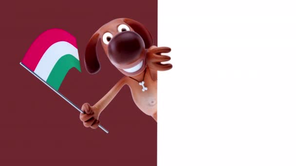Cão Engraçado Personagem Desenho Animado Com Bandeira Húngaro Animação — Vídeo de Stock