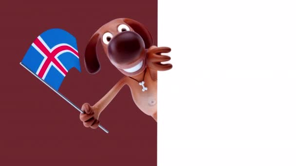 Funny Cartoon Character Dog Flag Iceland Animation — Stock Video