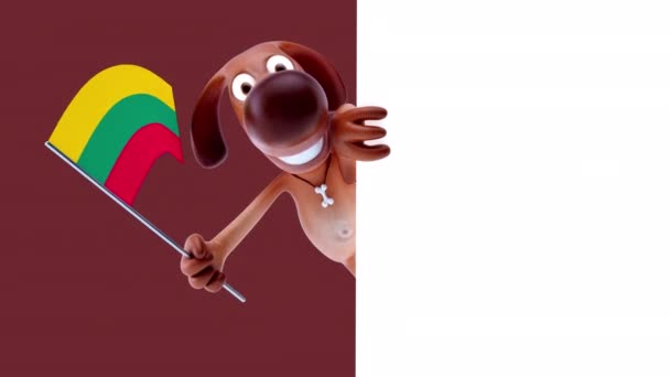 リトアニアの旗と面白い漫画のキャラクター犬 3Dアニメーション — ストック動画