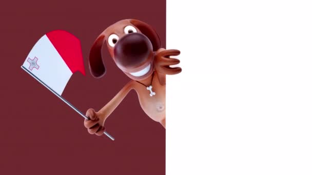 Funny Cartoon Character Dog Flag Malta Animation — Stock Video