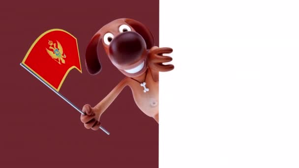 Chien Personnage Dessin Animé Drôle Avec Drapeau Montenegro Animation — Video
