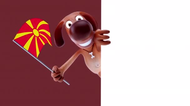 Lustige Zeichentrickfigur Hund Mit Flagge Von Nord Mazedonien Animation — Stockvideo