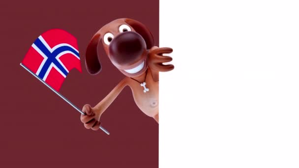 Zabawna Postać Kreskówki Pies Flagą Norwegii Animacja — Wideo stockowe