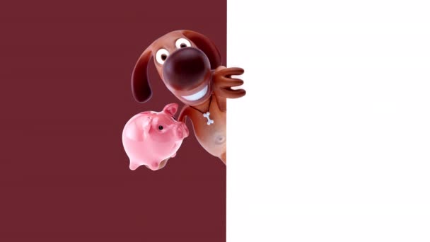 有趣的卡通人物狗与小猪银行 3D动画 — 图库视频影像