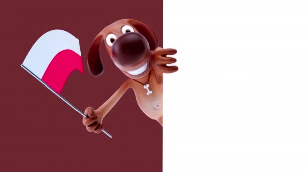 Забавна Мультиплікаційна Собака Прапором Польщі Анімація — стокове відео