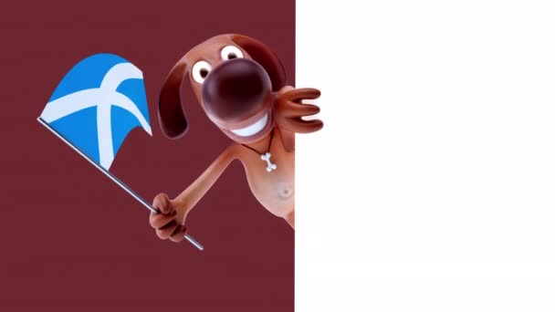 Смешная Мультяшная Собака Флагом Шотландии Анимация — стоковое видео