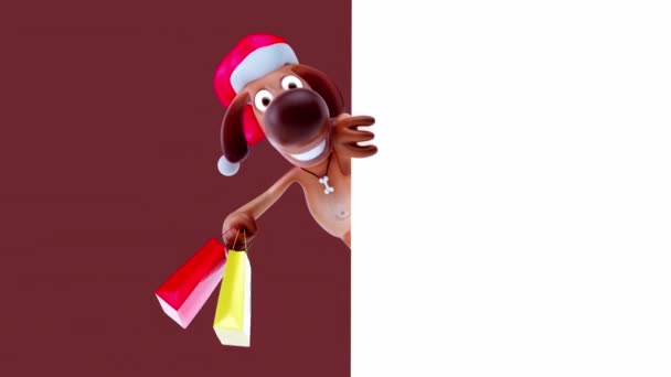 Zabawna Postać Kreskówki Pies Torbami Zakupy Animacja — Wideo stockowe
