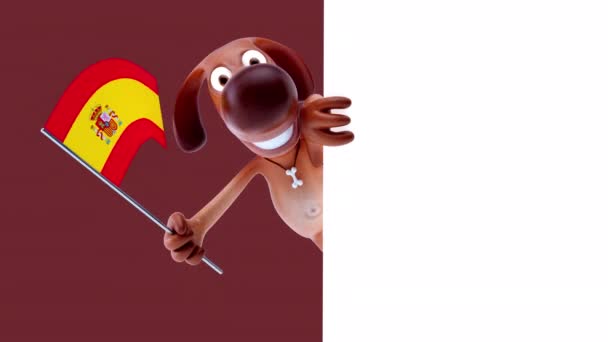 Lustige Zeichentrickfigur Hund Mit Spanischer Flagge Animation — Stockvideo