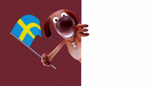 Funny Cartoon Character Dog Flag Sweden Animation — Stock Video