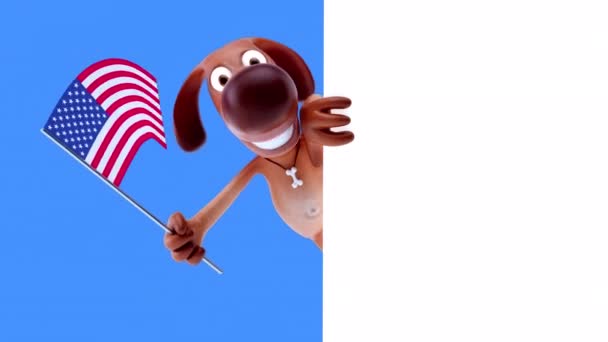 Vtipný Kreslený Postavička Pes Vlajkou Usa Animace — Stock video