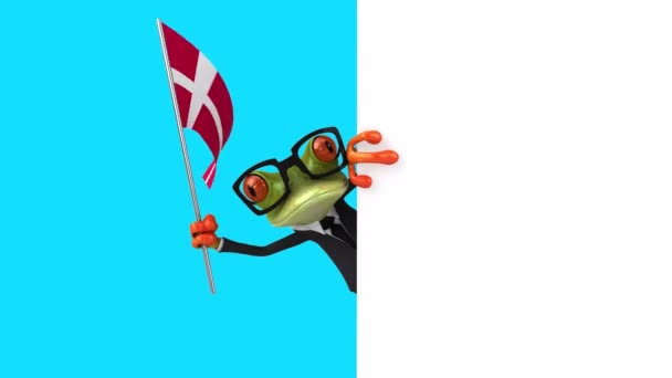 Divertido Personaje Dibujos Animados Rana Con Bandera Denmark Animación — Vídeo de stock