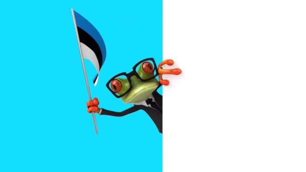 Funny Cartoon Character Frog Flag Estonia Animation — Stock Video